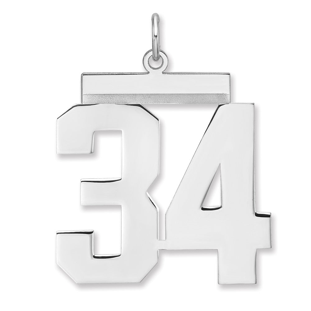 Sterling Silver, Athletic Collection, XL Polished Number 34 Pendant, Item P33461-34 by The Black Bow Jewelry Co.