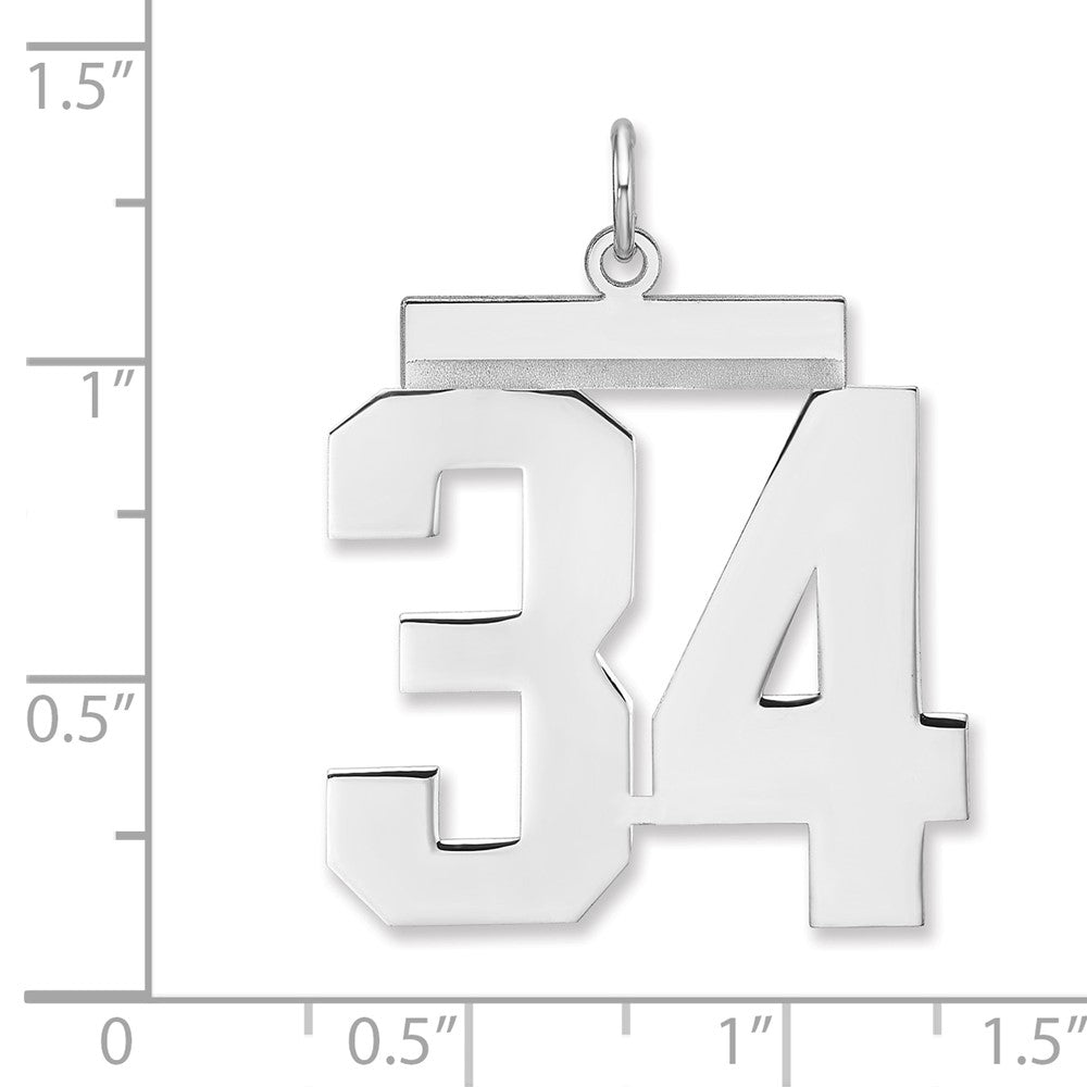 Alternate view of the Sterling Silver, Athletic Collection, XL Polished Number 34 Pendant by The Black Bow Jewelry Co.