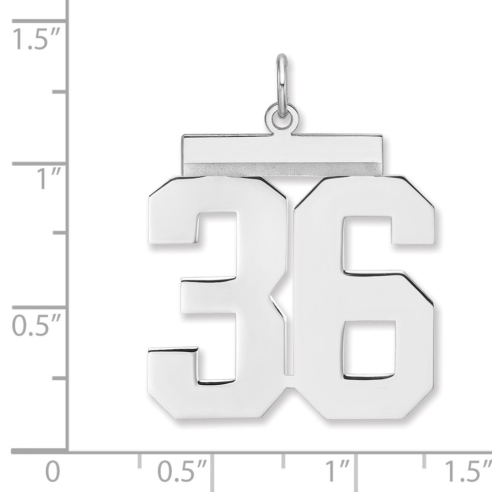 Alternate view of the Sterling Silver, Athletic Collection, XL Polished Number 36 Pendant by The Black Bow Jewelry Co.