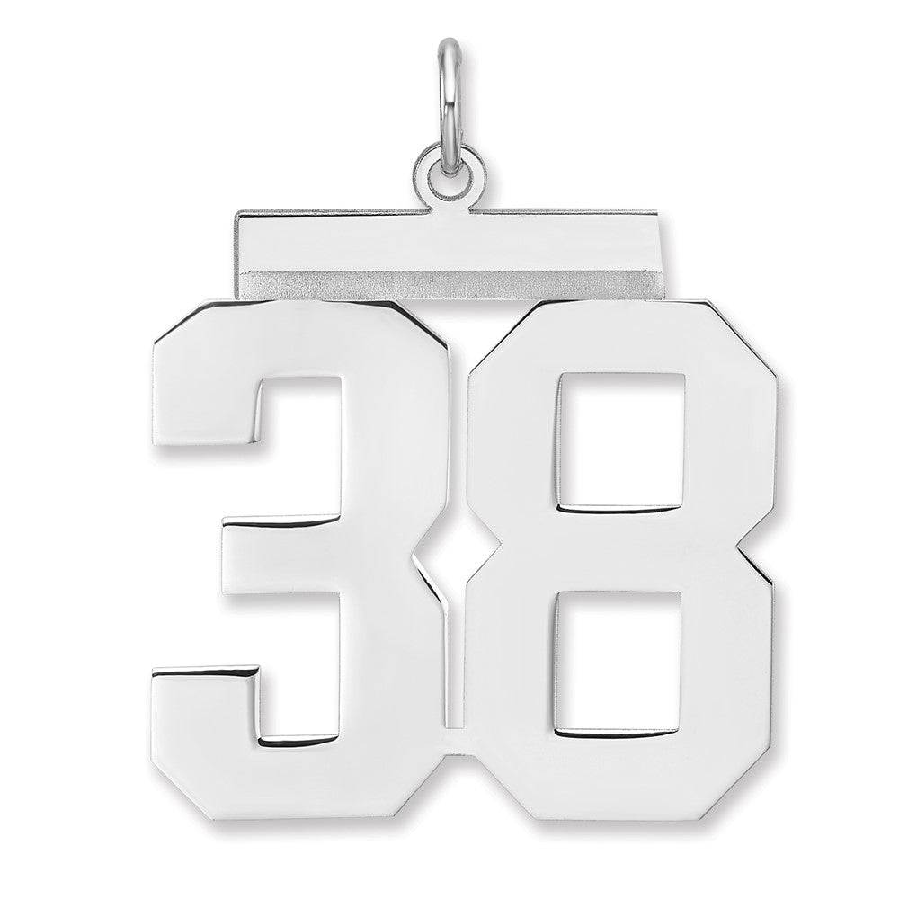 Sterling Silver, Athletic Collection, XL Polished Number 38 Pendant, Item P33461-38 by The Black Bow Jewelry Co.