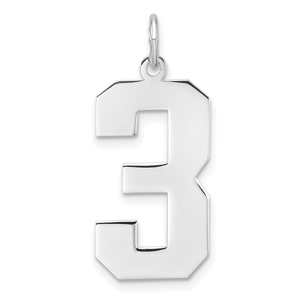 Sterling Silver, Athletic Collection, XL Polished Number 3 Pendant, Item P33461-3 by The Black Bow Jewelry Co.