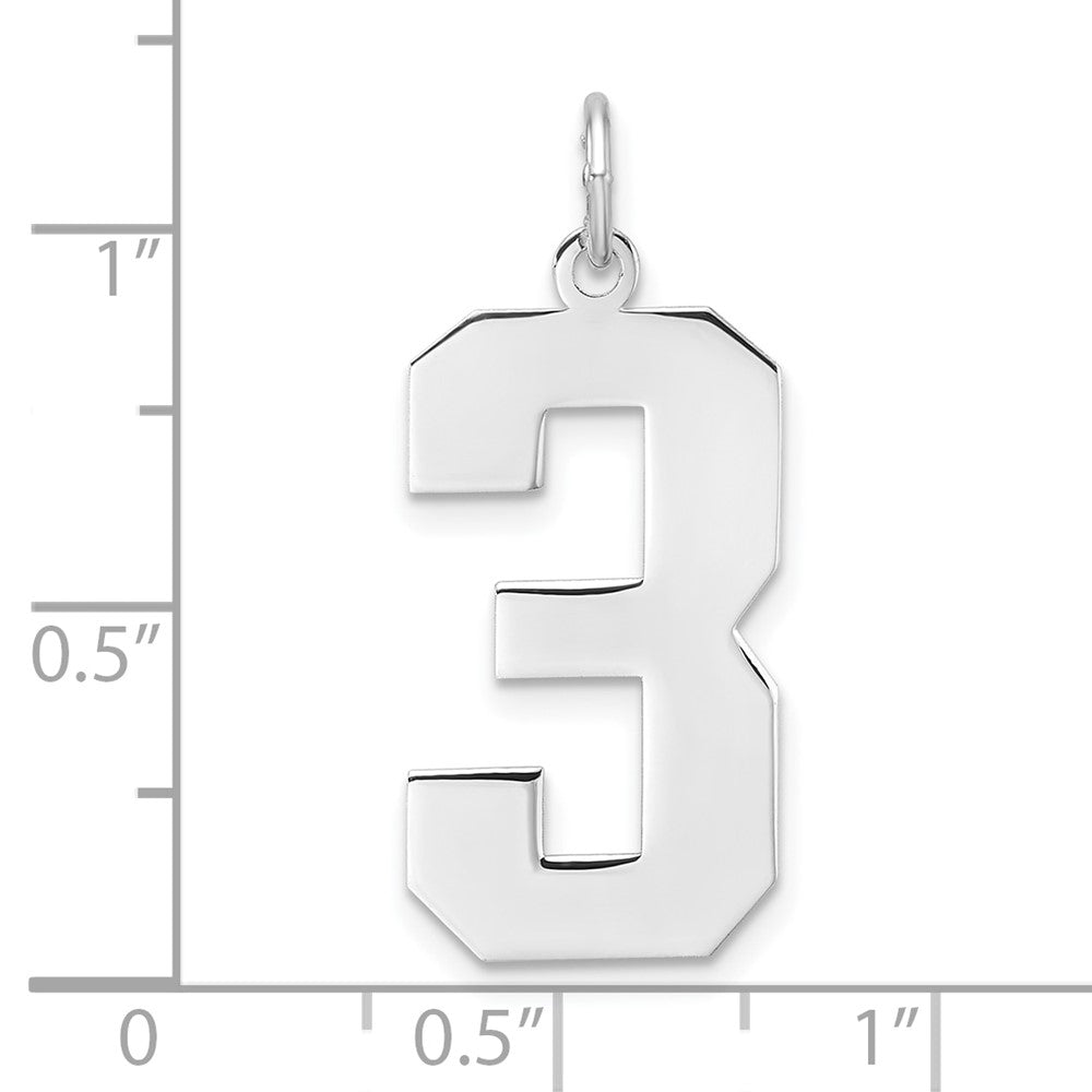 Alternate view of the Sterling Silver, Athletic Collection, XL Polished Number 3 Pendant by The Black Bow Jewelry Co.