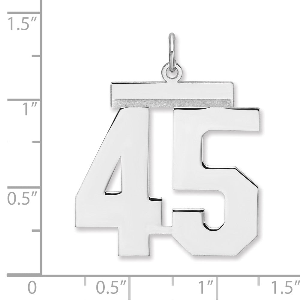 Alternate view of the Sterling Silver, Athletic Collection, XL Polished Number 45 Pendant by The Black Bow Jewelry Co.