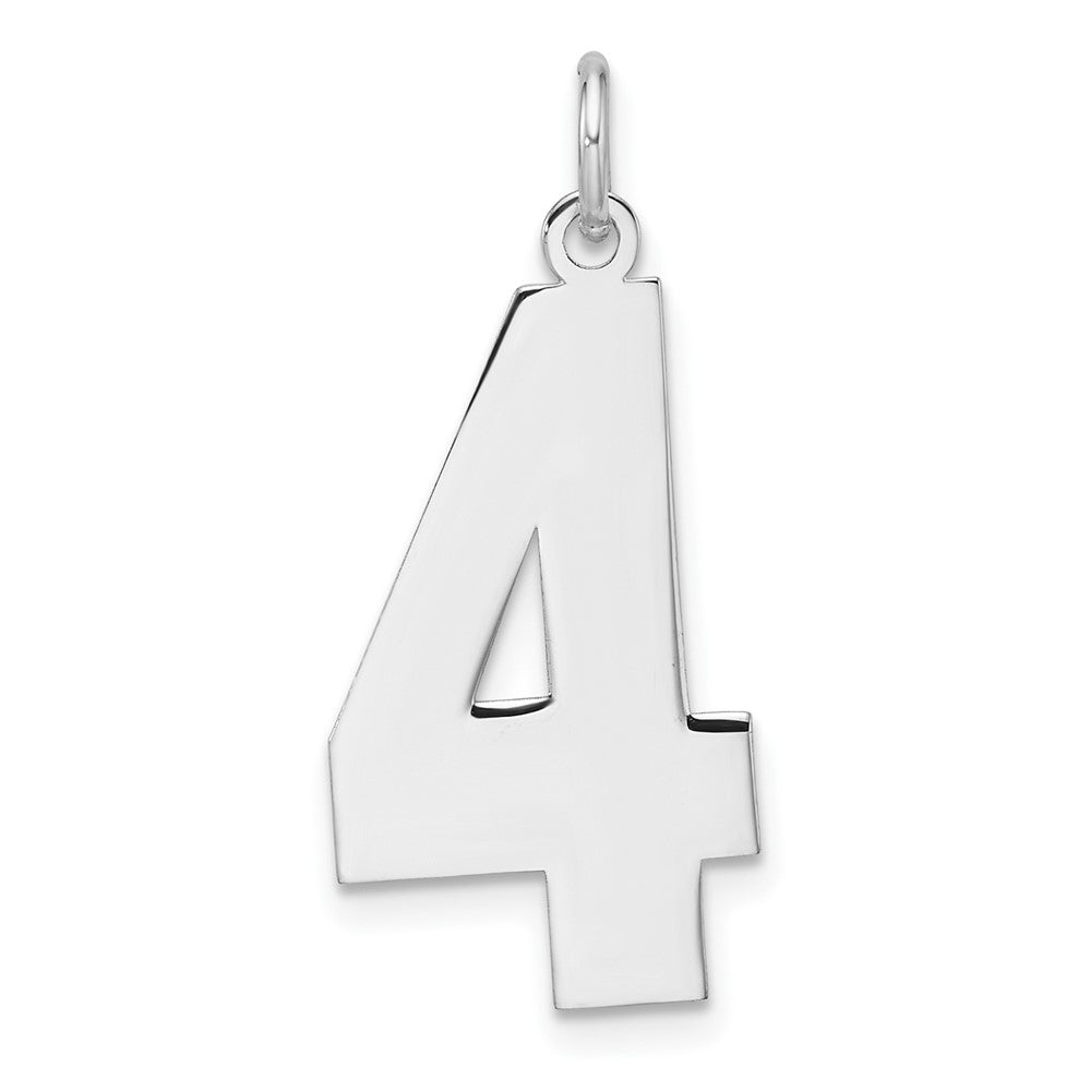 Sterling Silver, Athletic Collection, XL Polished Number 4 Pendant, Item P33461-4 by The Black Bow Jewelry Co.