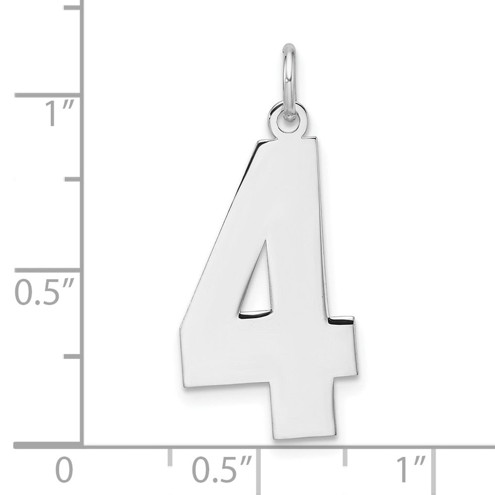 Alternate view of the Sterling Silver, Athletic Collection, XL Polished Number 4 Pendant by The Black Bow Jewelry Co.