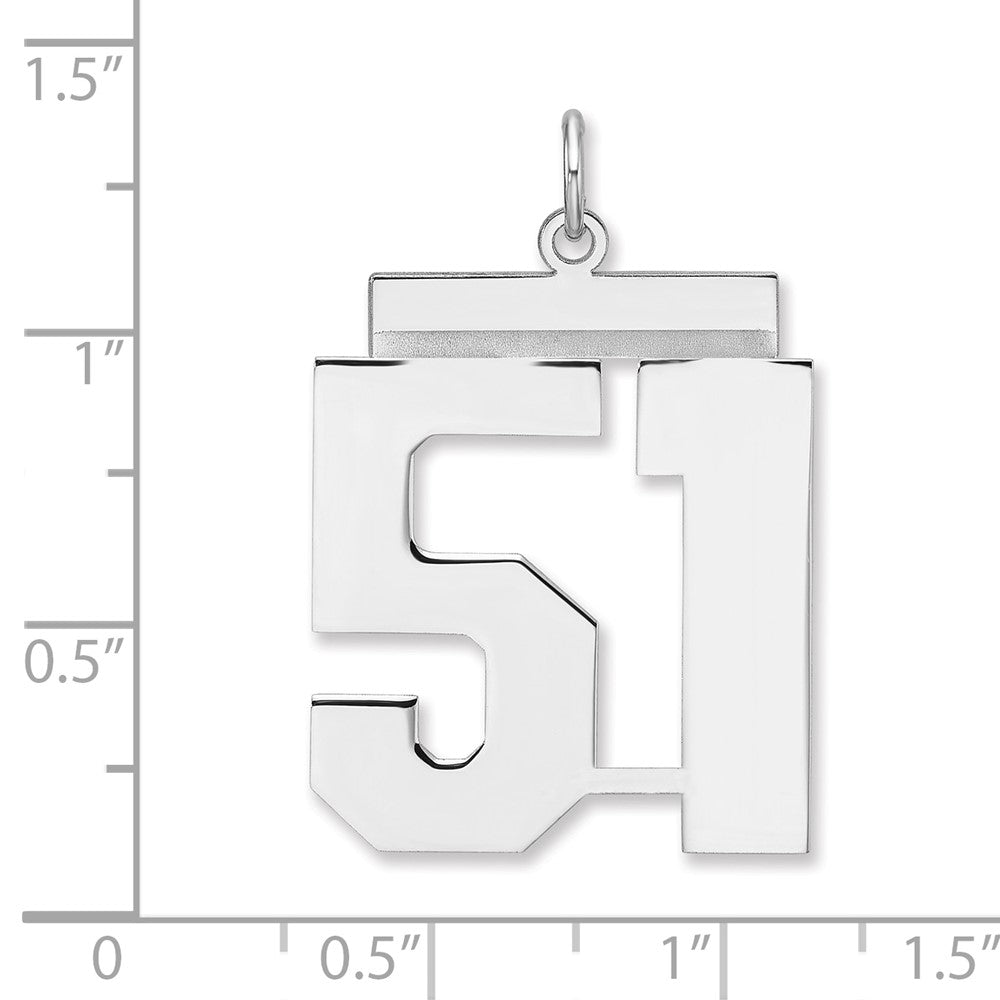 Alternate view of the Sterling Silver, Athletic Collection, XL Polished Number 51 Pendant by The Black Bow Jewelry Co.