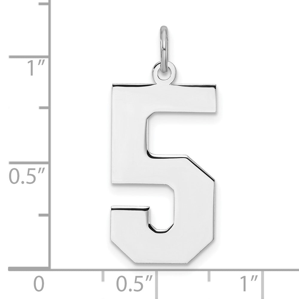 Alternate view of the Sterling Silver, Athletic Collection, XL Polished Number 5 Pendant by The Black Bow Jewelry Co.