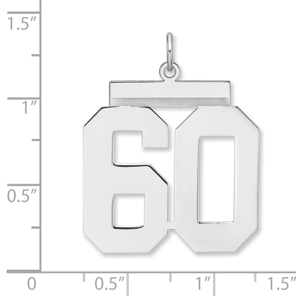 Alternate view of the Sterling Silver, Athletic Collection, XL Polished Number 60 Pendant by The Black Bow Jewelry Co.