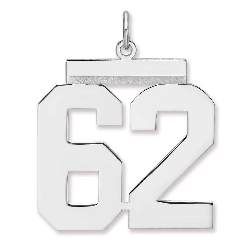 Sterling Silver, Athletic Collection, XL Polished Number 62 Pendant, Item P33461-62 by The Black Bow Jewelry Co.