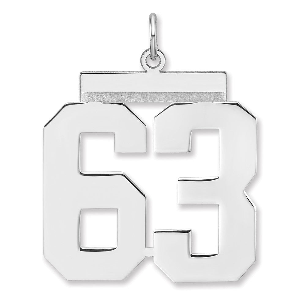 Sterling Silver, Athletic Collection, XL Polished Number 63 Pendant, Item P33461-63 by The Black Bow Jewelry Co.