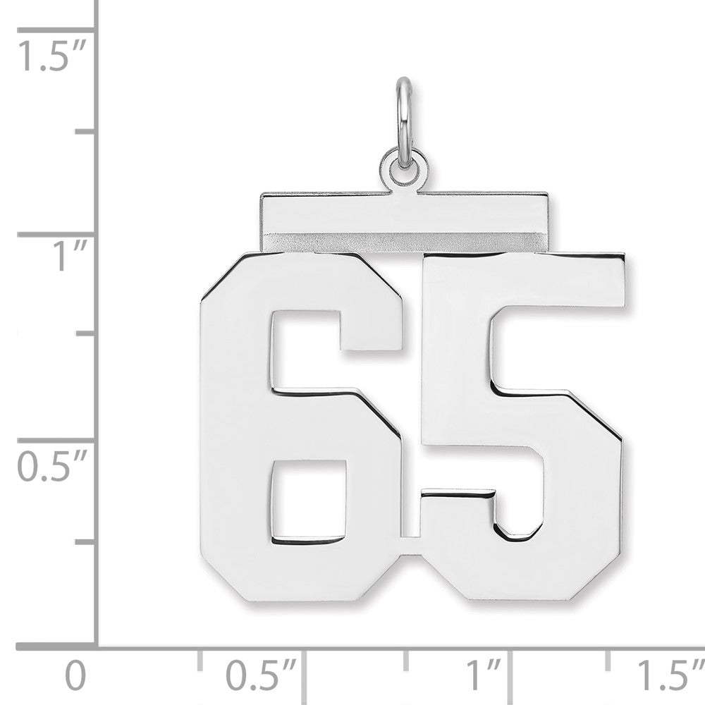 Alternate view of the Sterling Silver, Athletic Collection, XL Polished Number 65 Pendant by The Black Bow Jewelry Co.