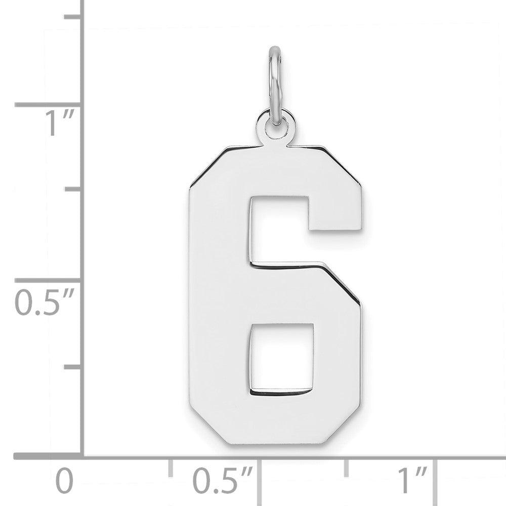 Alternate view of the Sterling Silver, Athletic Collection, XL Polished Number 6 Pendant by The Black Bow Jewelry Co.
