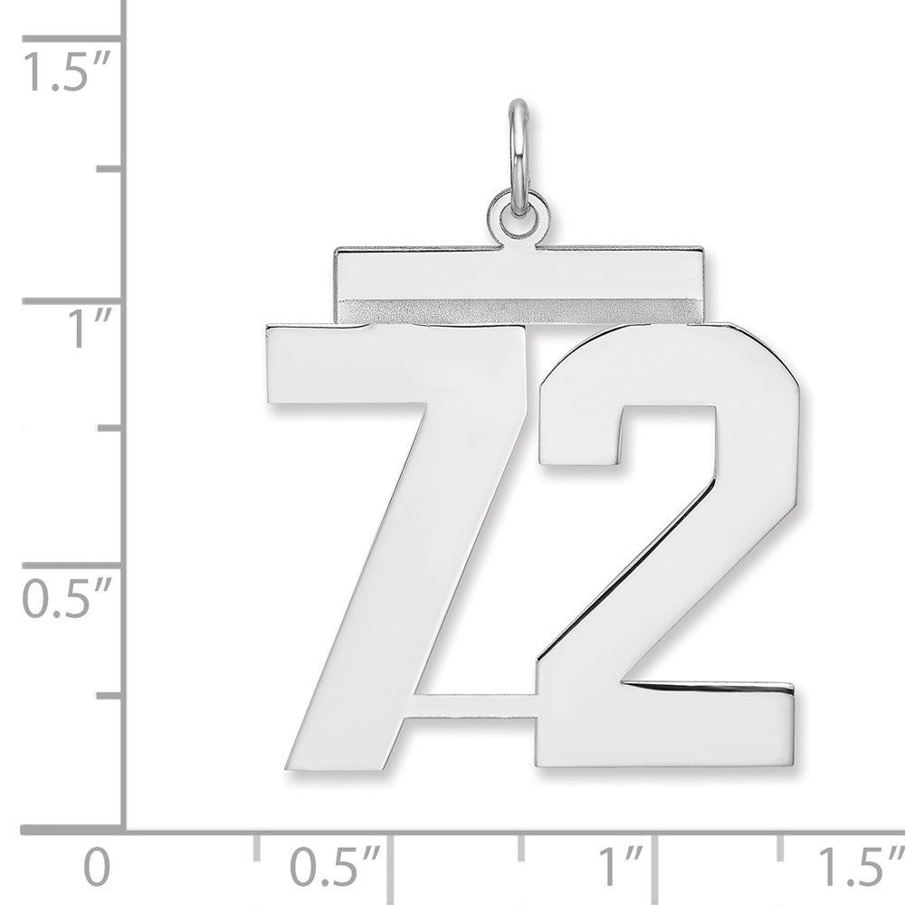 Alternate view of the Sterling Silver, Athletic Collection, XL Polished Number 72 Pendant by The Black Bow Jewelry Co.
