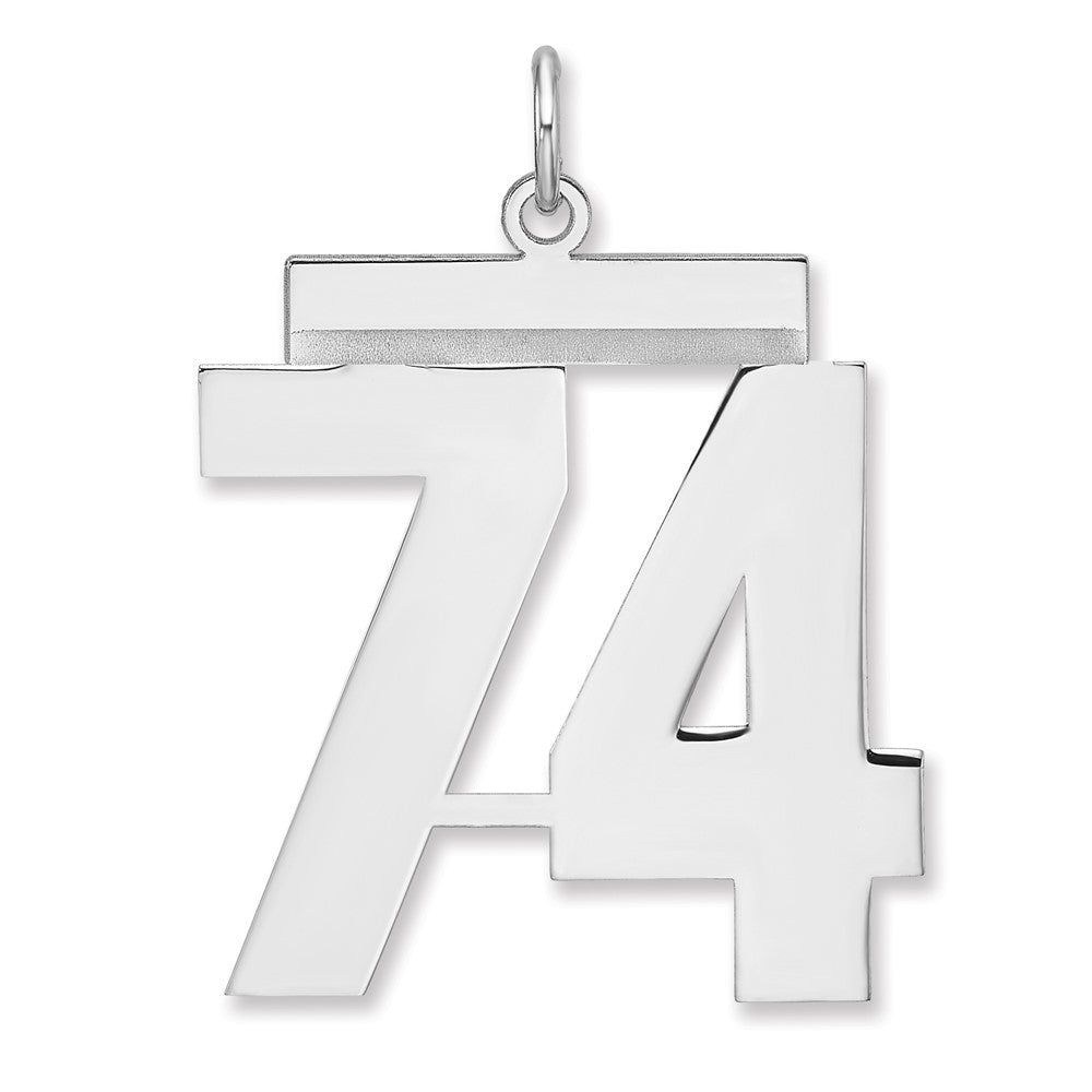 Sterling Silver, Athletic Collection, XL Polished Number 74 Pendant, Item P33461-74 by The Black Bow Jewelry Co.