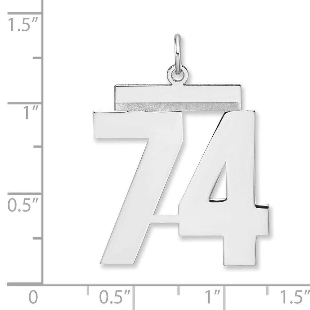 Alternate view of the Sterling Silver, Athletic Collection, XL Polished Number 74 Pendant by The Black Bow Jewelry Co.