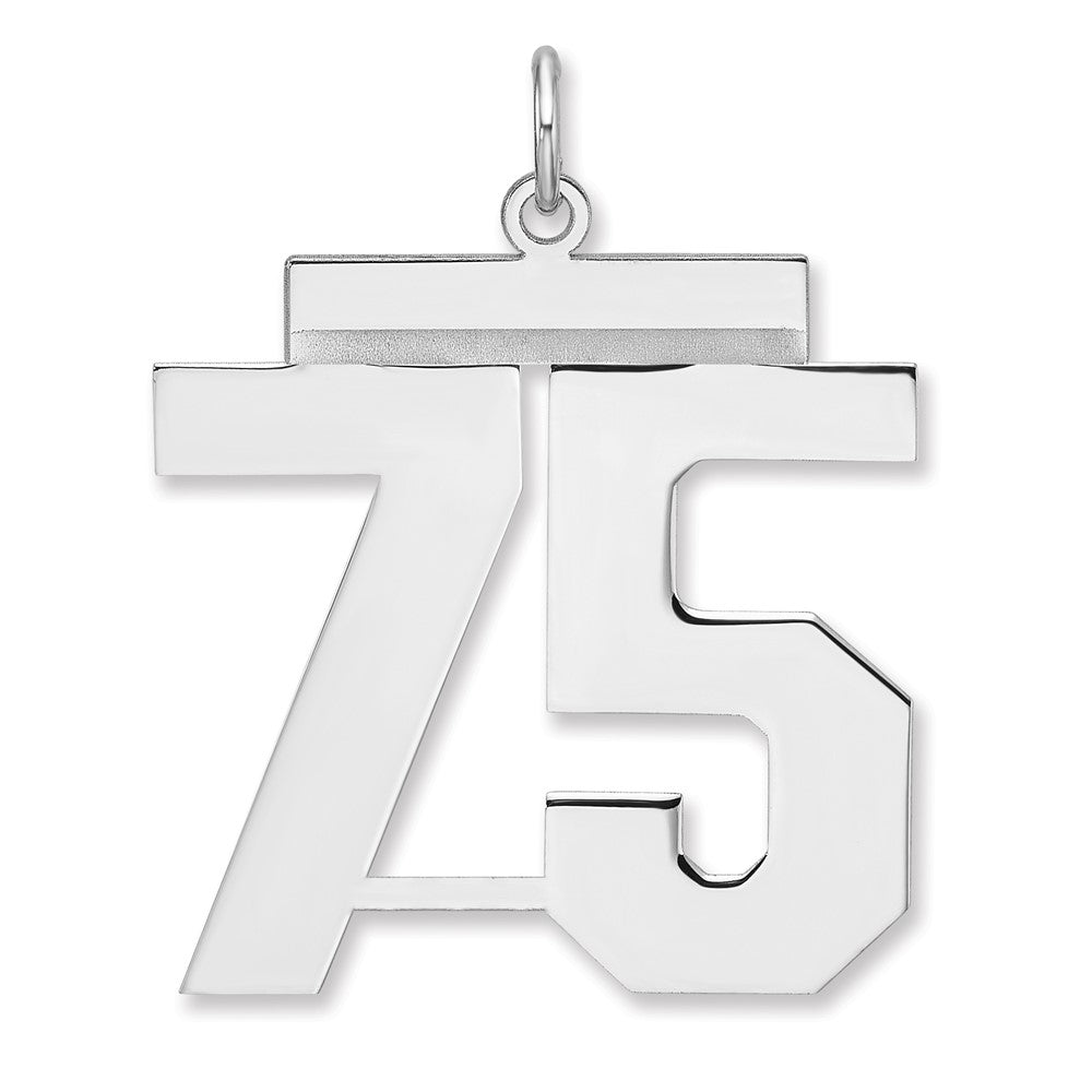 Sterling Silver, Athletic Collection, XL Polished Number 75 Pendant, Item P33461-75 by The Black Bow Jewelry Co.