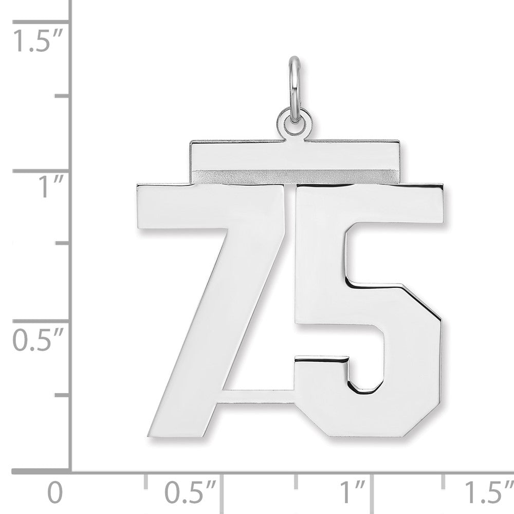 Alternate view of the Sterling Silver, Athletic Collection, XL Polished Number 75 Pendant by The Black Bow Jewelry Co.