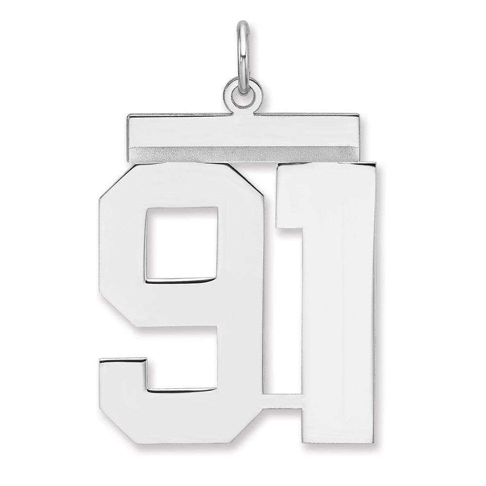 Sterling Silver, Athletic Collection, XL Polished Number 91 Pendant, Item P33461-91 by The Black Bow Jewelry Co.