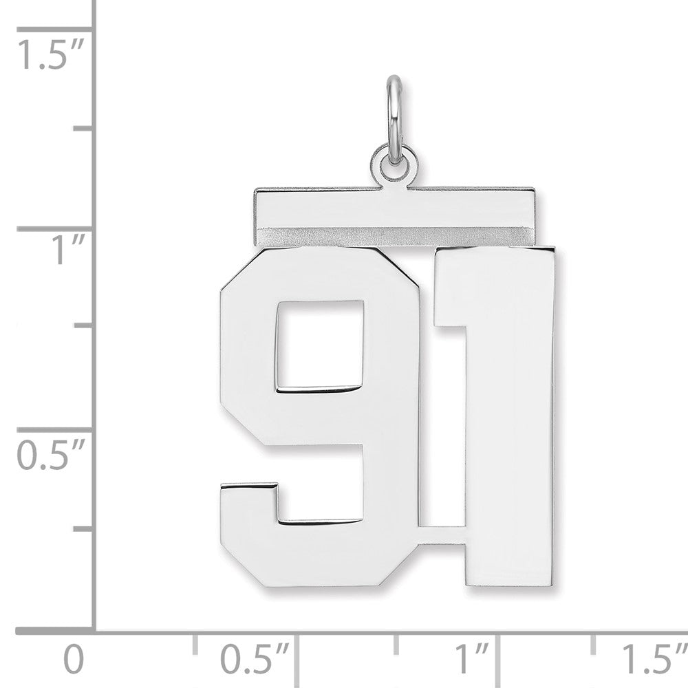 Alternate view of the Sterling Silver, Athletic Collection, XL Polished Number 91 Pendant by The Black Bow Jewelry Co.