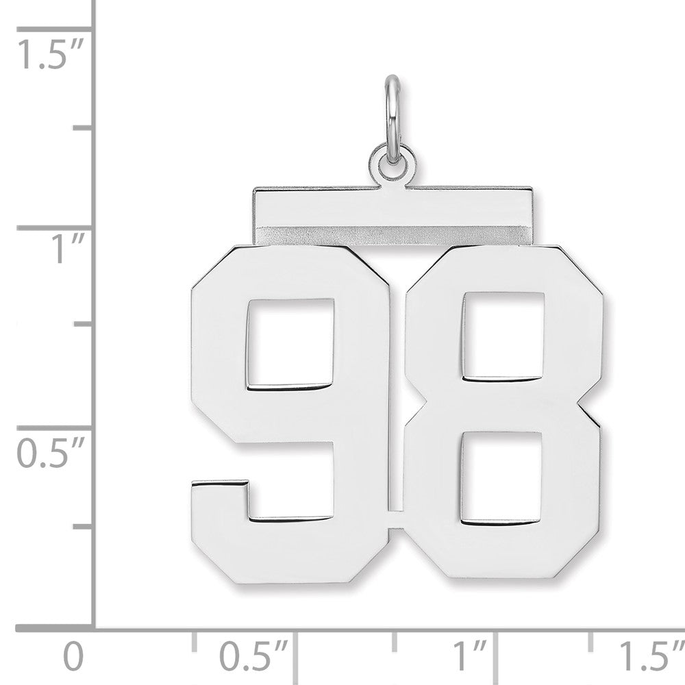 Alternate view of the Sterling Silver, Athletic Collection, XL Polished Number 98 Pendant by The Black Bow Jewelry Co.