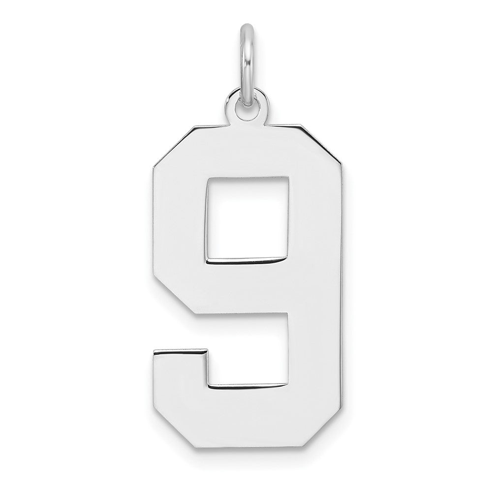 Sterling Silver, Athletic Collection, XL Polished Number 9 Pendant, Item P33461-9 by The Black Bow Jewelry Co.