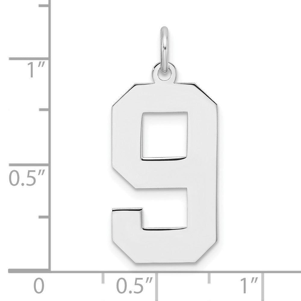 Alternate view of the Sterling Silver, Athletic Collection, XL Polished Number 9 Pendant by The Black Bow Jewelry Co.