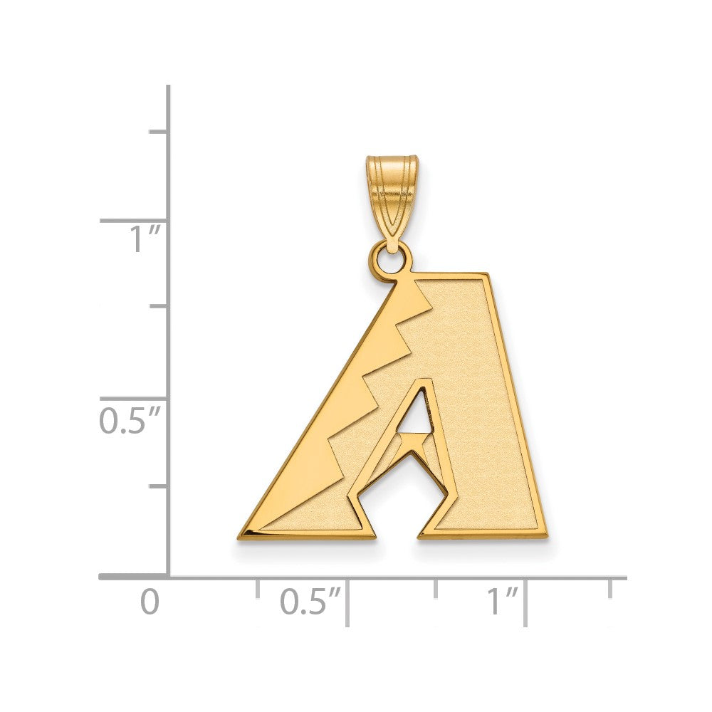 Alternate view of the 14K Gold Plated Sterling Silver MLB Arizona Diamondbacks Large Pendant by The Black Bow Jewelry Co.