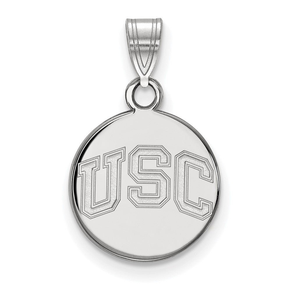 10K White Gold U. of Southern California Small Disc Pendant, Item P33540 by The Black Bow Jewelry Co.