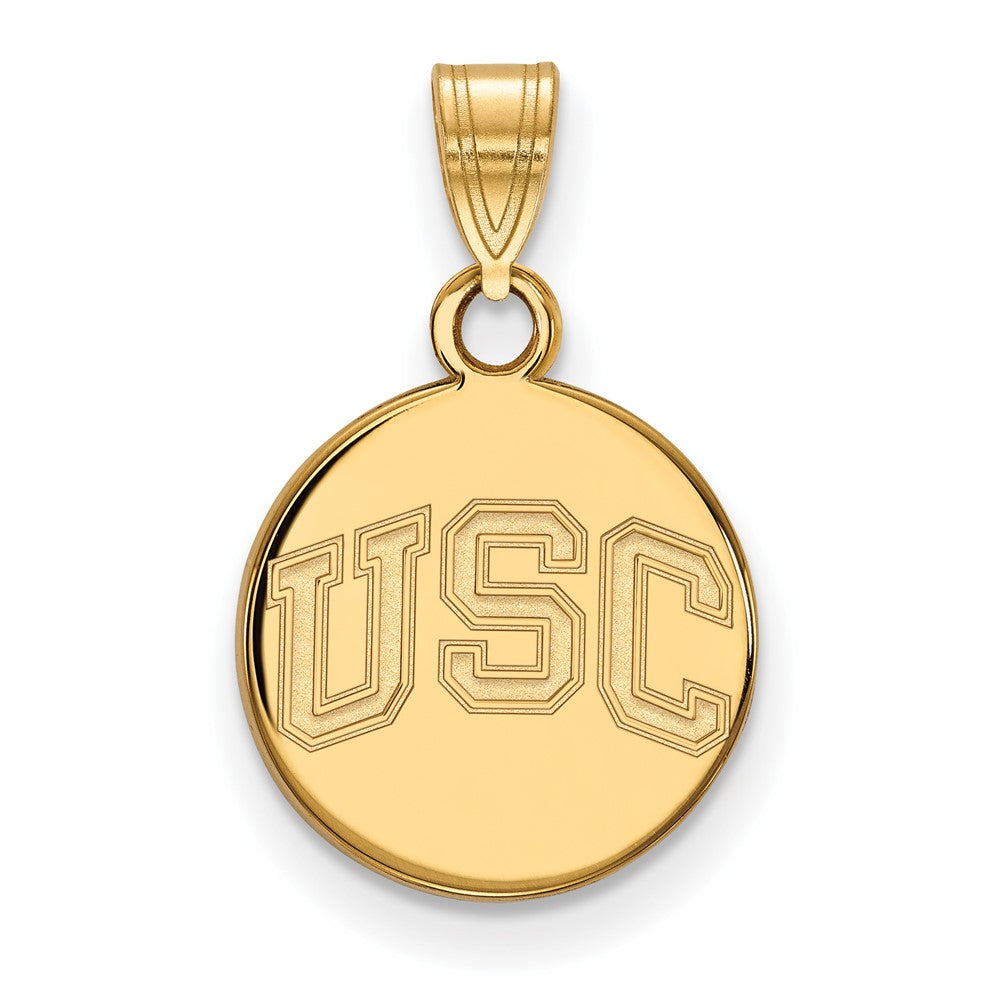 10K Yellow Gold U. of Southern California Small Disc Pendant, Item P33541 by The Black Bow Jewelry Co.