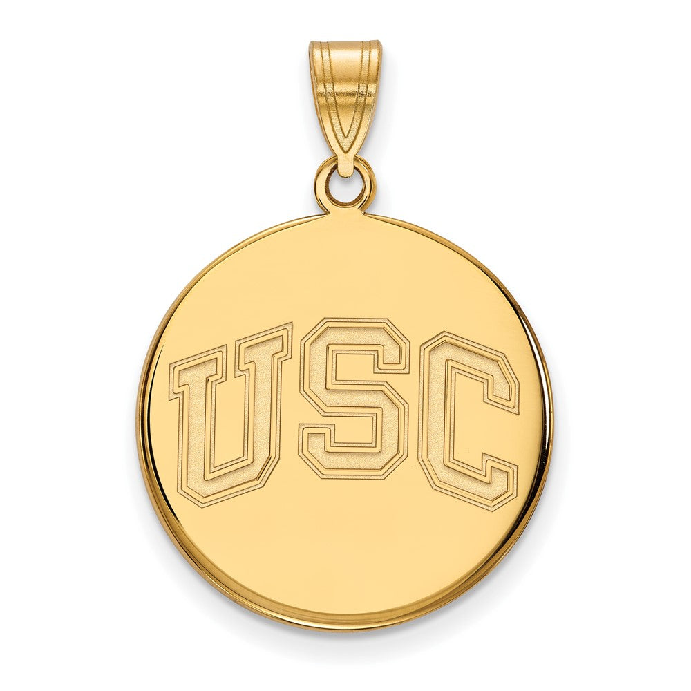 10K Yellow Gold University of Southern California Large Disc Pendant, Item P33547 by The Black Bow Jewelry Co.