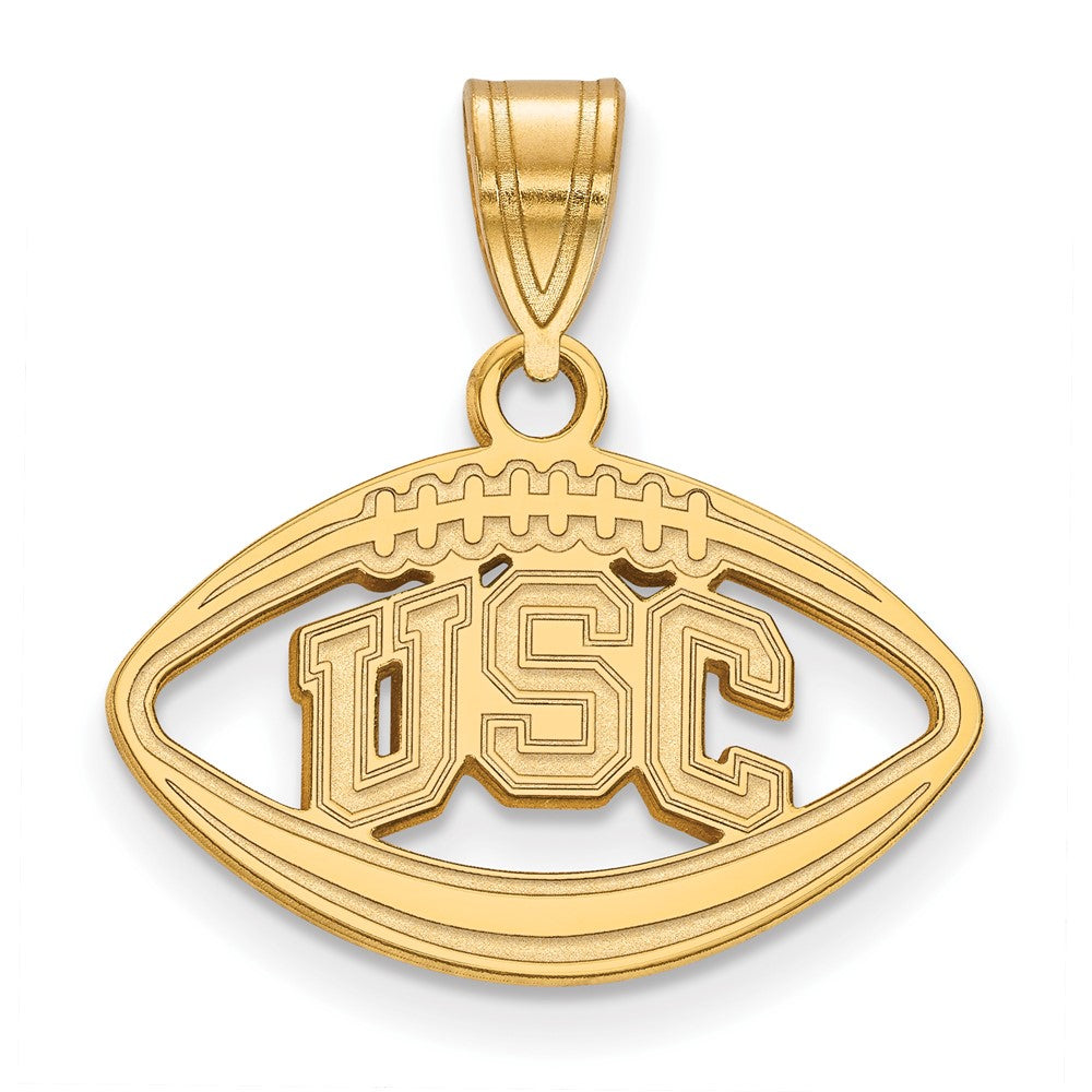 14K Gold Plated S.S. Univ. of Southern California MD Football Pendant, Item P33558 by The Black Bow Jewelry Co.