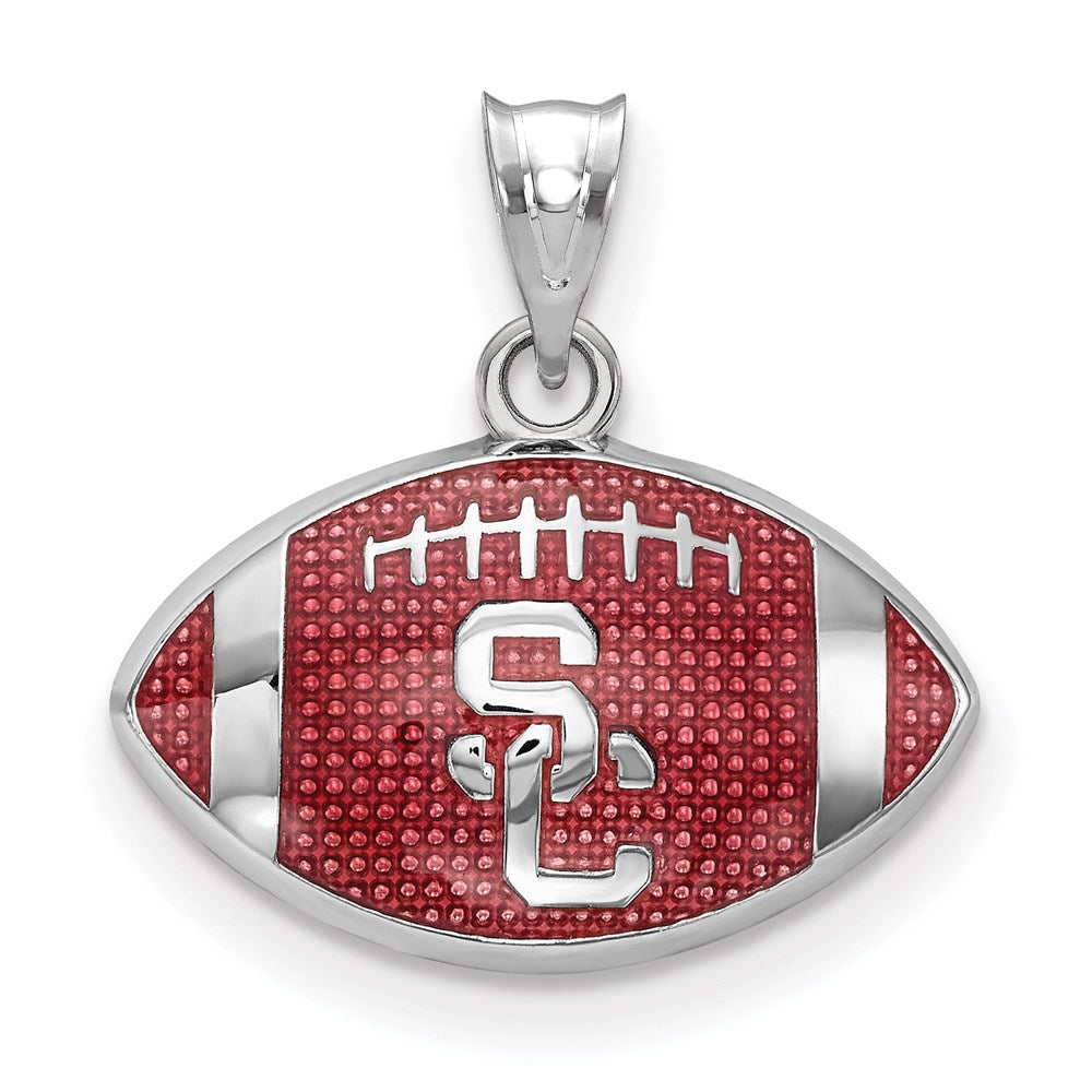 Sterling Silver U of Southern California Small Enamel Football Pendant, Item P33560 by The Black Bow Jewelry Co.