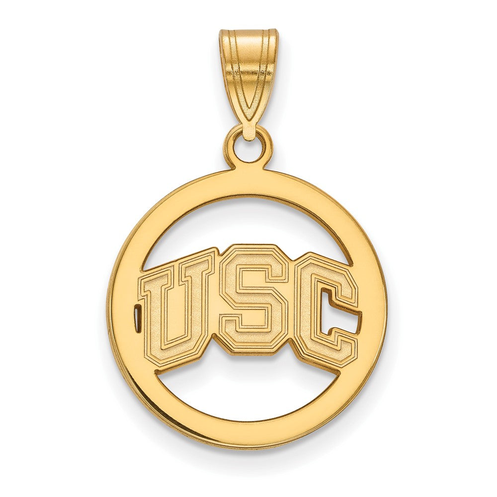 14K Gold Plated S.S. Univ. of Southern California MD Circle Pendant, Item P33561 by The Black Bow Jewelry Co.