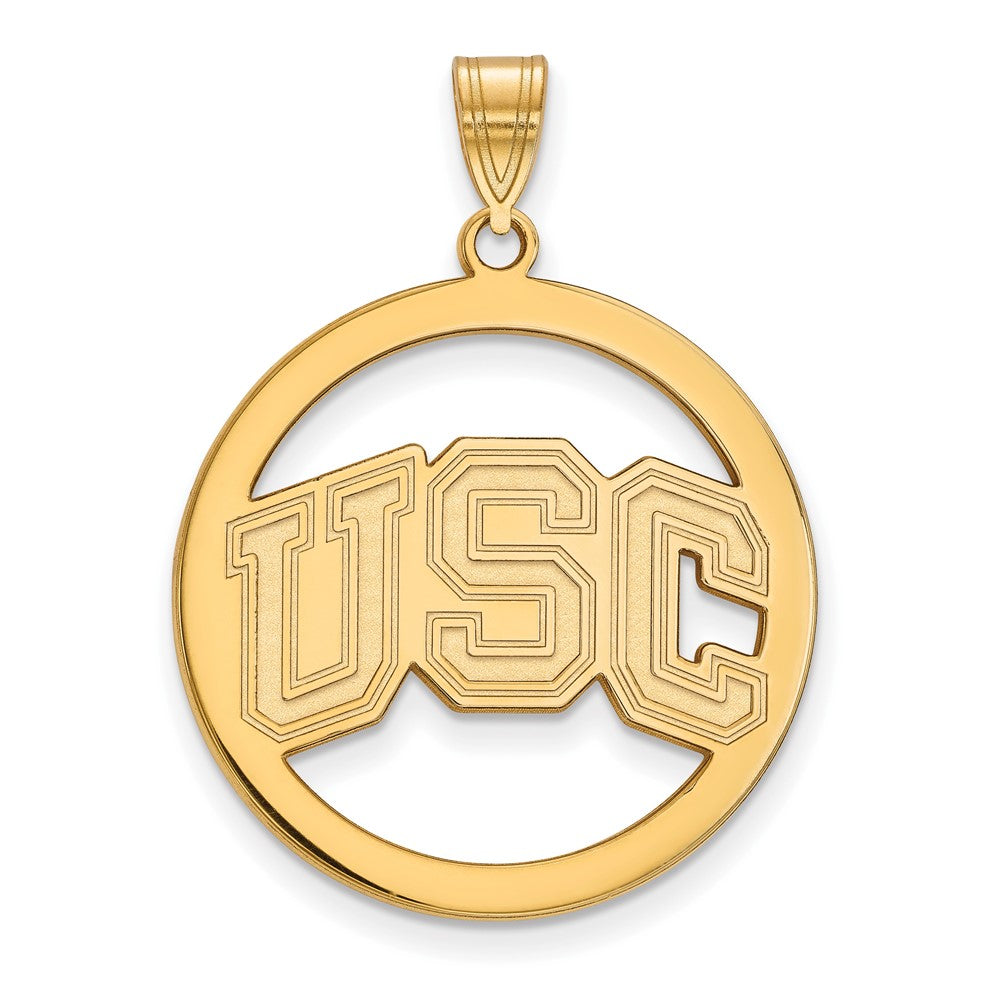 14K Gold Plated S.S. Univ. of Southern California LG Circle Pendant, Item P33563 by The Black Bow Jewelry Co.