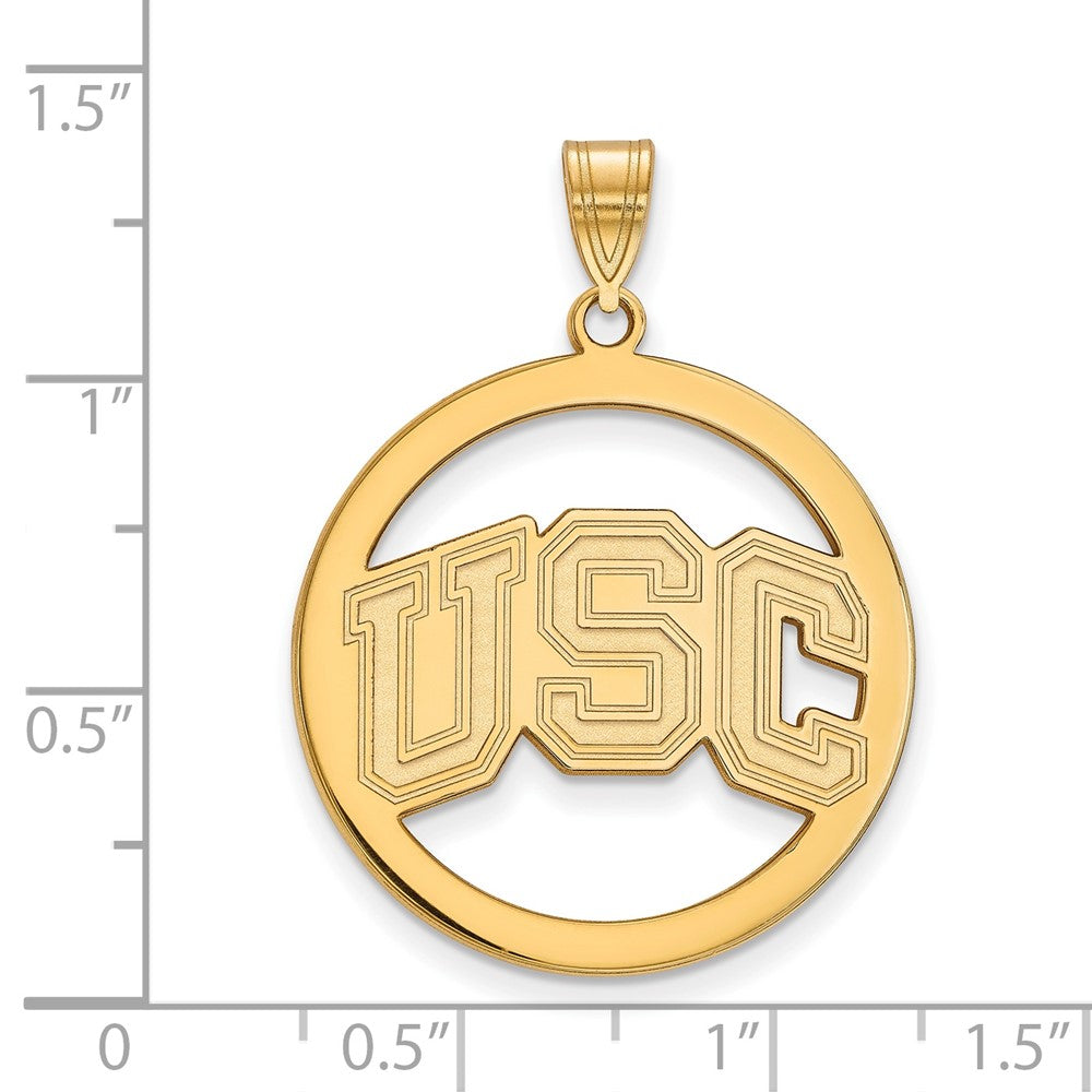 Alternate view of the 14K Gold Plated S.S. Univ. of Southern California LG Circle Pendant by The Black Bow Jewelry Co.