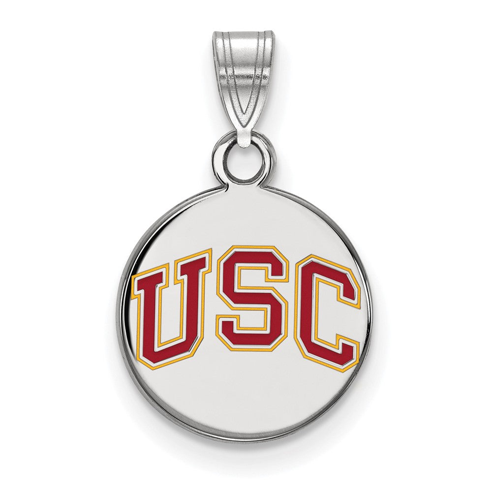 Sterling Silver U. of Southern California Small Enamel Disc Pendant, Item P33566 by The Black Bow Jewelry Co.