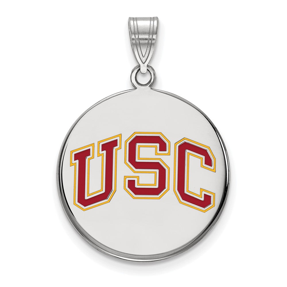 Sterling Silver U. of Southern California Large Enamel Disc Pendant, Item P33568 by The Black Bow Jewelry Co.
