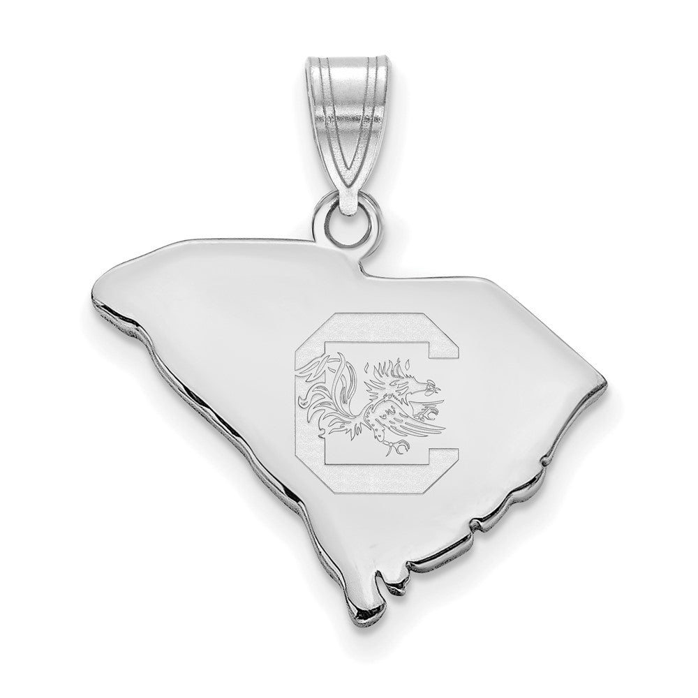 Sterling Silver University of South Carolina Large State Pendant, Item P33574 by The Black Bow Jewelry Co.