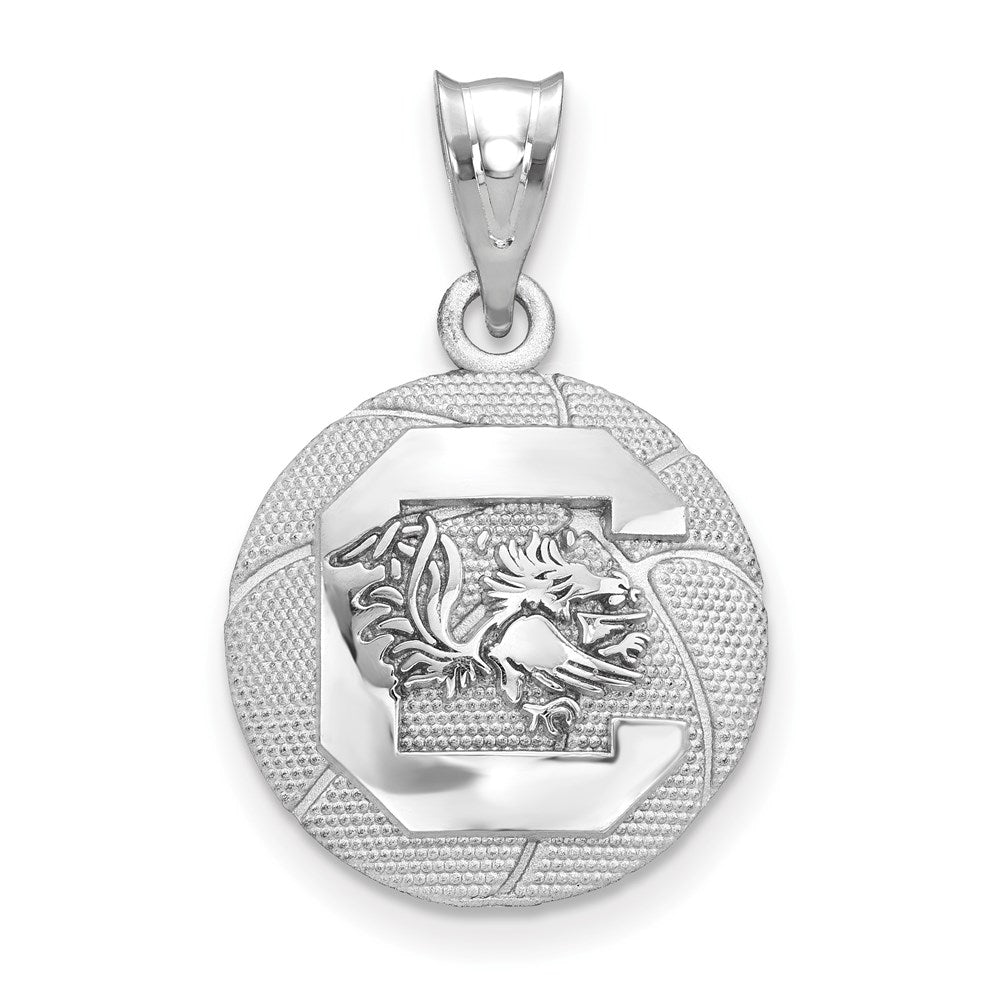 Sterling Silver U. of South Carolina Medium Domed Basketball Pendant, Item P33576 by The Black Bow Jewelry Co.
