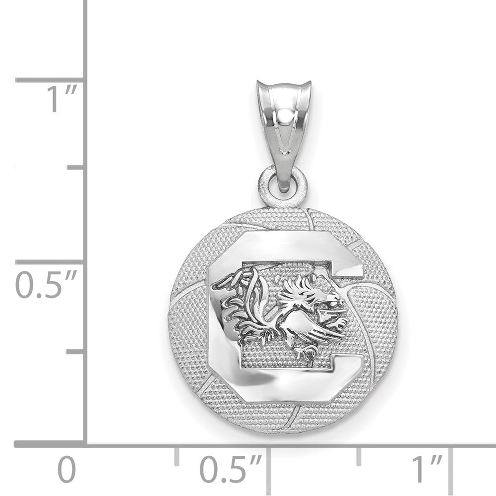 Alternate view of the Sterling Silver U. of South Carolina Medium Domed Basketball Pendant by The Black Bow Jewelry Co.