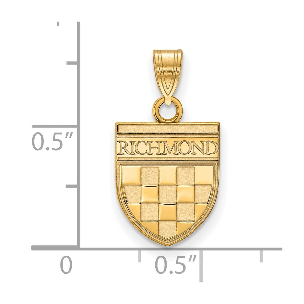 Alternate view of the 14K Gold Plated Silver University of Richmond Small Shield Pendant by The Black Bow Jewelry Co.