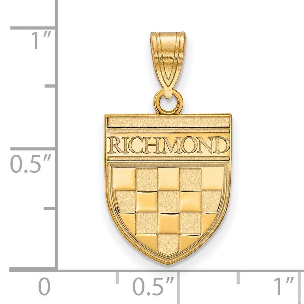 Alternate view of the 14K Gold Plated Silver University of Richmond Medium Shield Pendant by The Black Bow Jewelry Co.