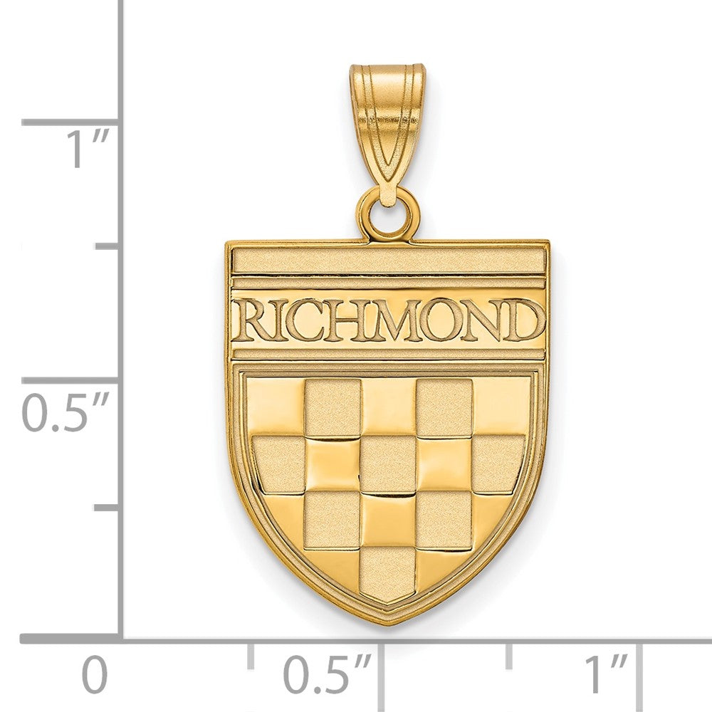 Alternate view of the 14K Gold Plated Silver University of Richmond Large Shield Pendant by The Black Bow Jewelry Co.