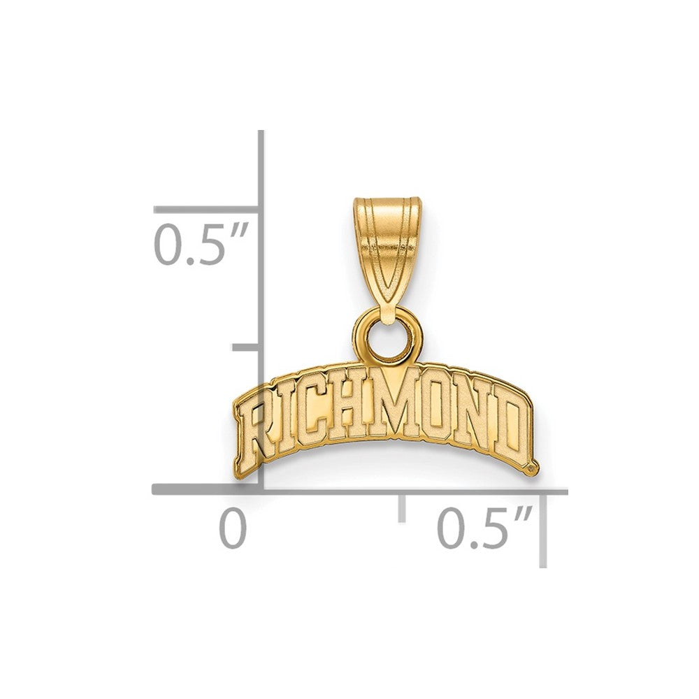 Alternate view of the 14K Gold Plated Silver University of Richmond Small Script Pendant by The Black Bow Jewelry Co.