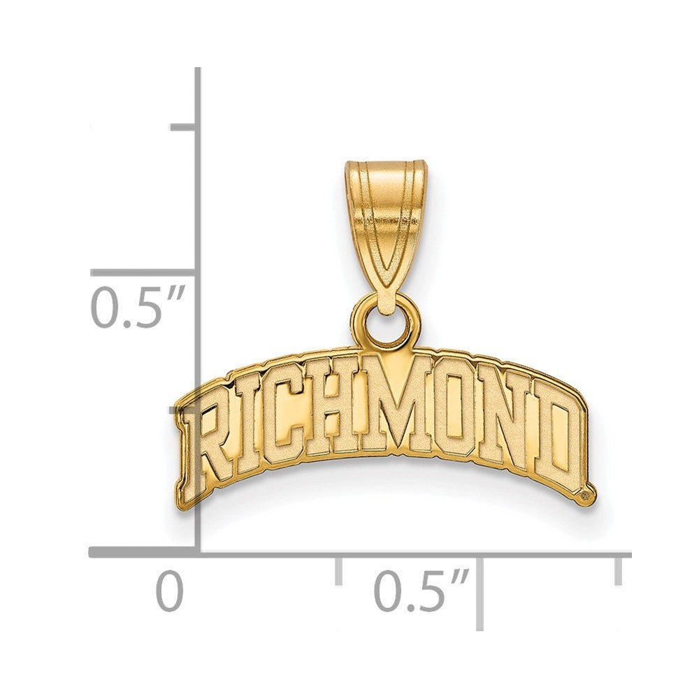 Alternate view of the 14K Gold Plated Sterling Silver U. of Richmond Medium Script Pendant by The Black Bow Jewelry Co.