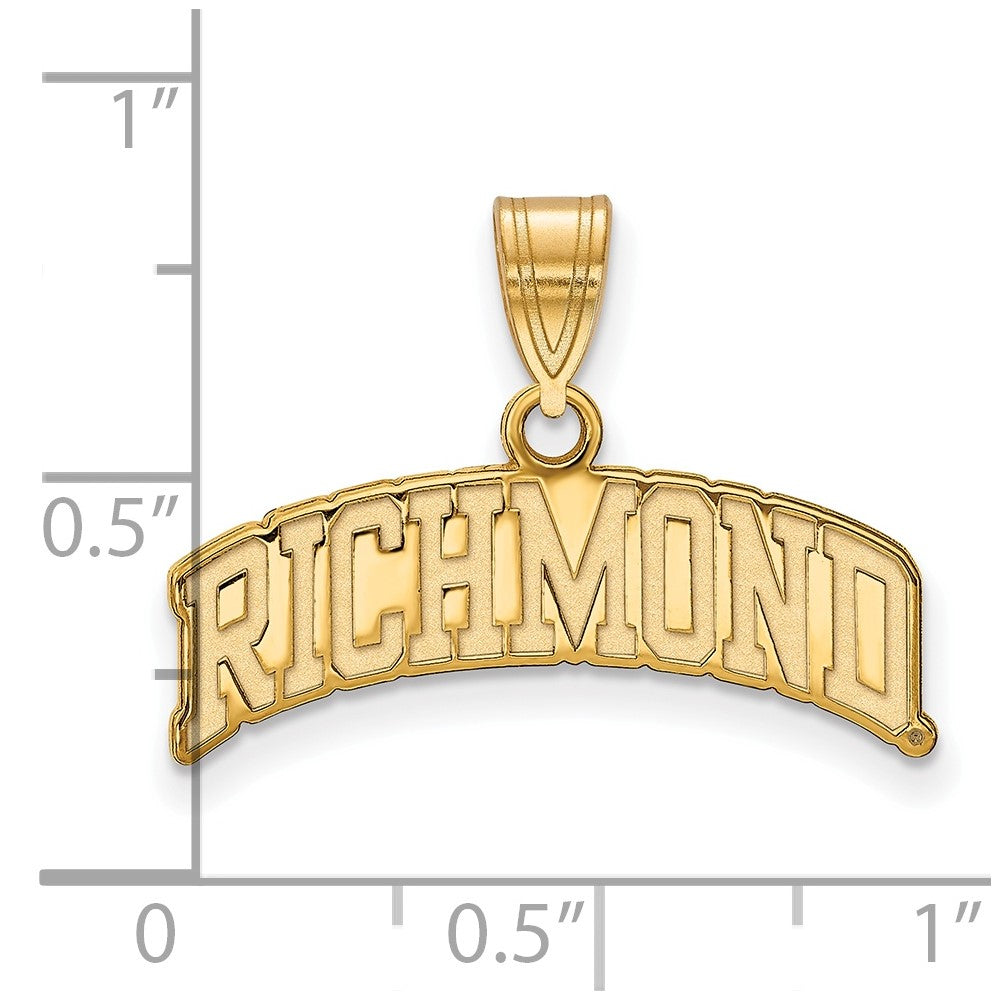 Alternate view of the 14K Gold Plated Sterling Silver U. of Richmond Large Script Pendant by The Black Bow Jewelry Co.