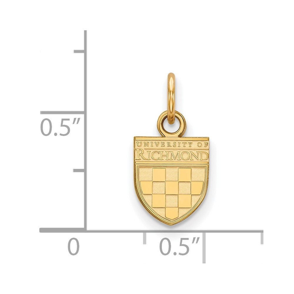 Alternate view of the 14K Gold Plated Sterling Silver U. of Richmond XS (Tiny) Shield Charm by The Black Bow Jewelry Co.