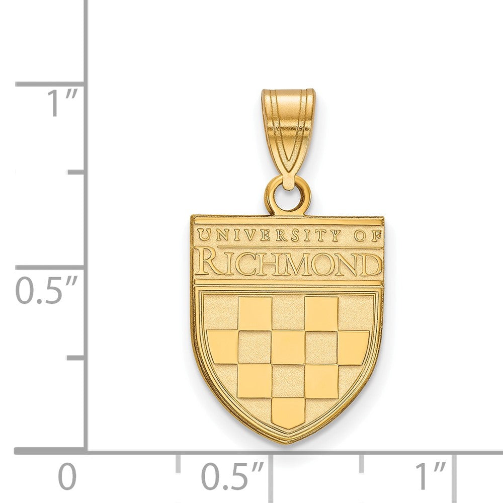 Alternate view of the 14K Gold Plated Silver University of Richmond MD Shield Pendant by The Black Bow Jewelry Co.