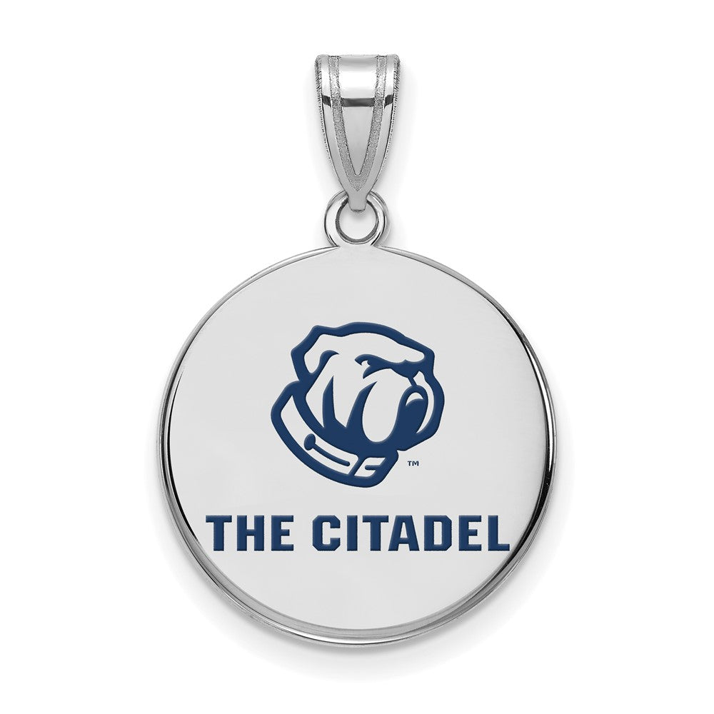 Sterling Silver The Citadel Large Enamel Bulldogs Disc Pendant, Item P33637 by The Black Bow Jewelry Co.