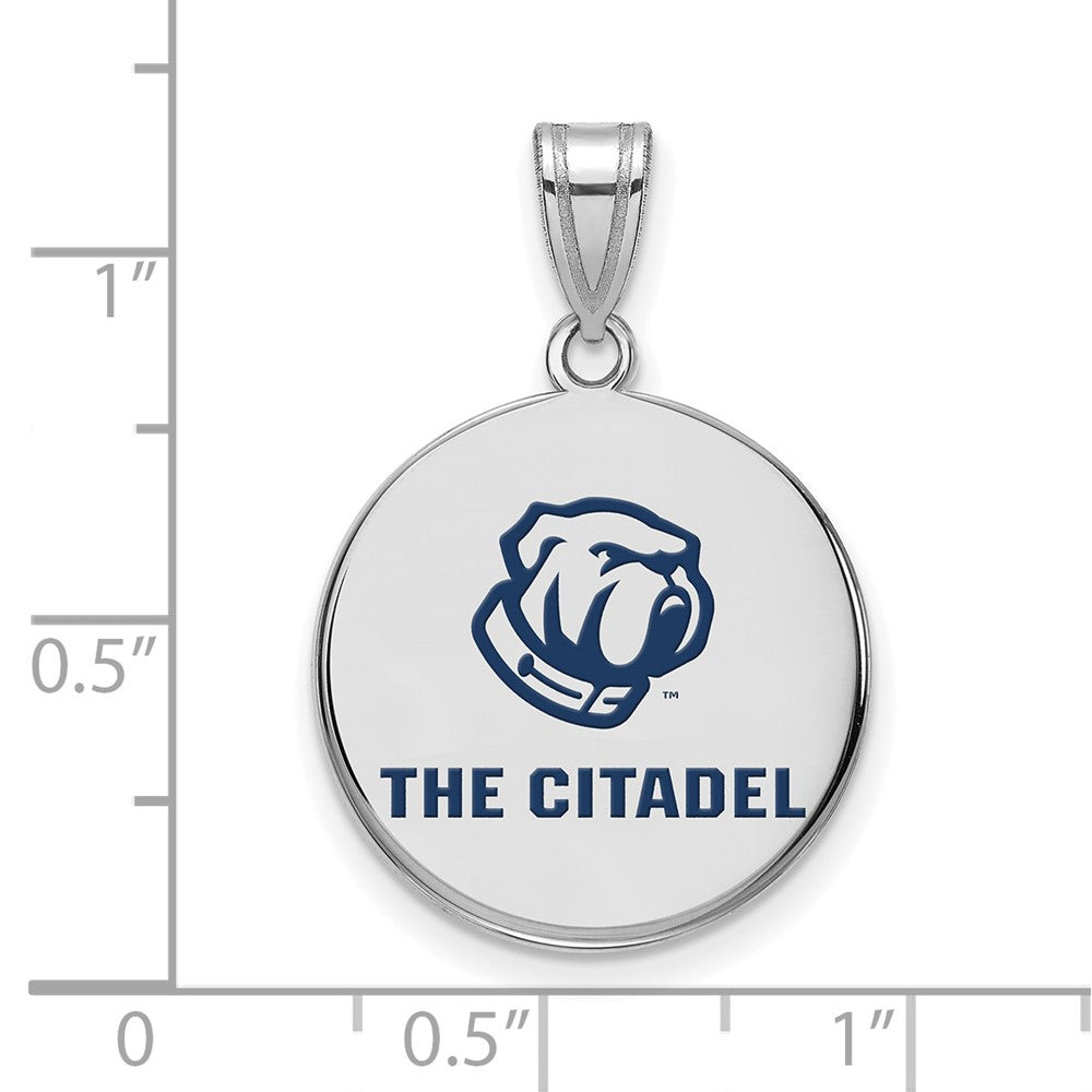 Alternate view of the Sterling Silver The Citadel Large Enamel Bulldogs Disc Pendant by The Black Bow Jewelry Co.
